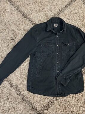 Men's Black Button-Front Shirt Jacket